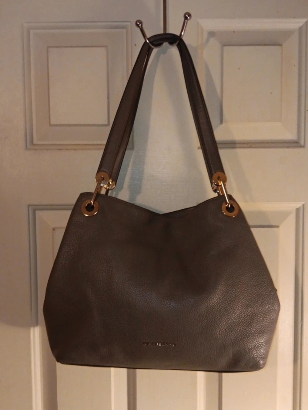 Michael Kors Taupe Pebbled Leather Shoulder Tote with Gold Hardware